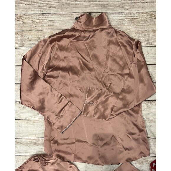 NWT Julianna Rae Paradise Found 100% Silk Button down Pajama Set Maroon Medium - Picture 3 of 9